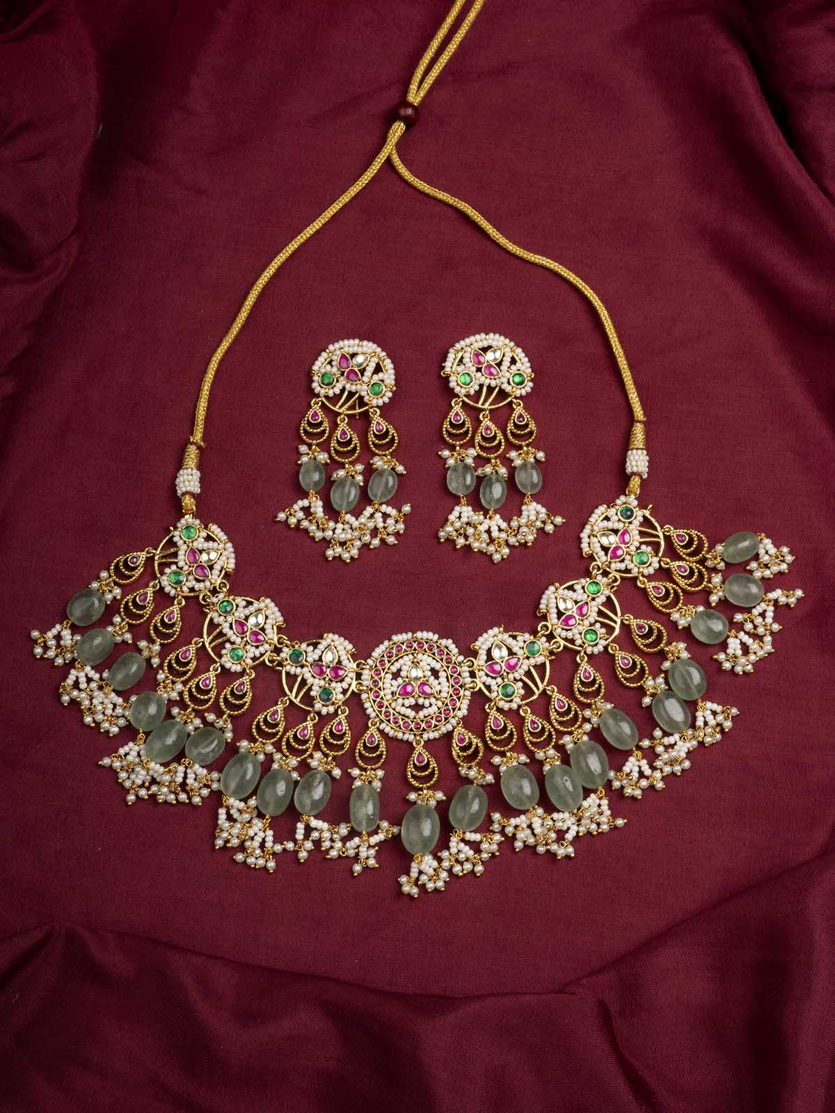 MS2021M - Multicolor Jadau Kundan Short Necklace Set