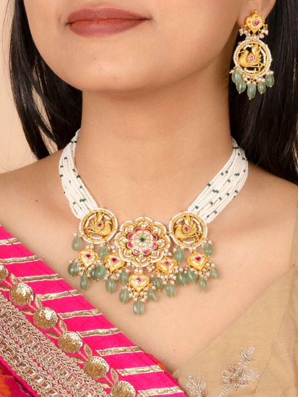 MS2022M - Multicolor Gold Plated Jadau Kundan Short Necklace Set