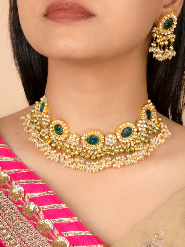 MS2027YGR - Multicolor Gold Plated Jadau Kundan Necklace Set
