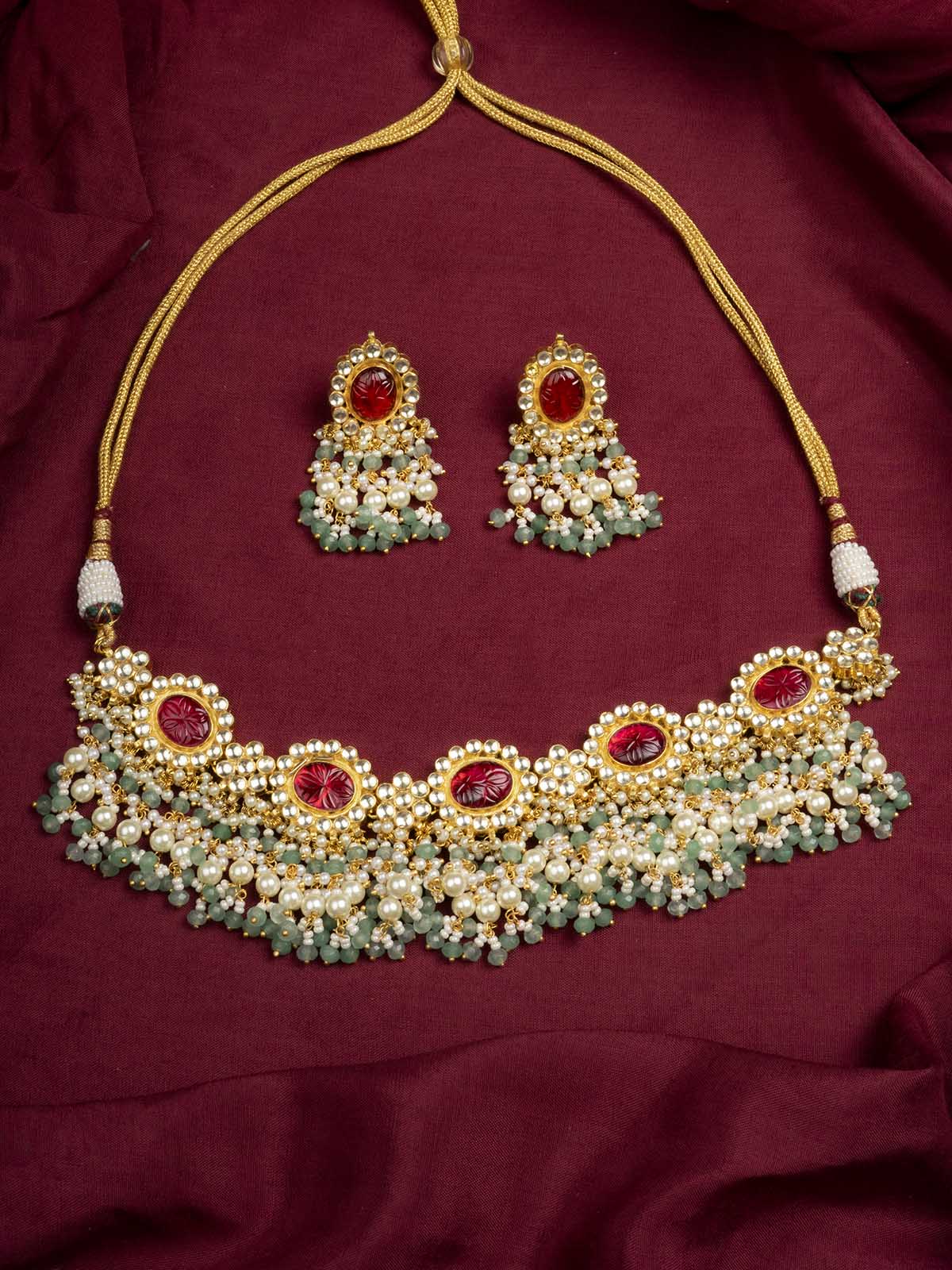 MS2027YR - Multicolor Jadau Kundan Short Necklace Set
