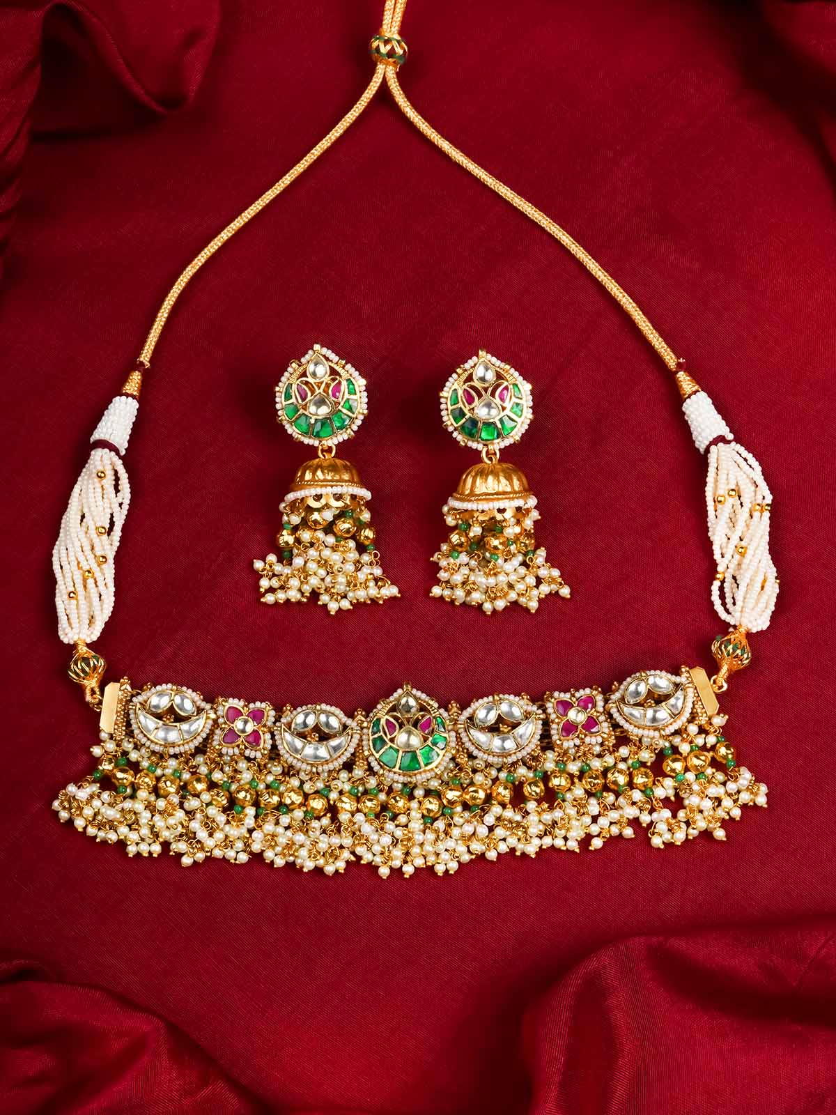 MS2028M - Multicolor Gold Plated Jadau Kundan Necklace Set