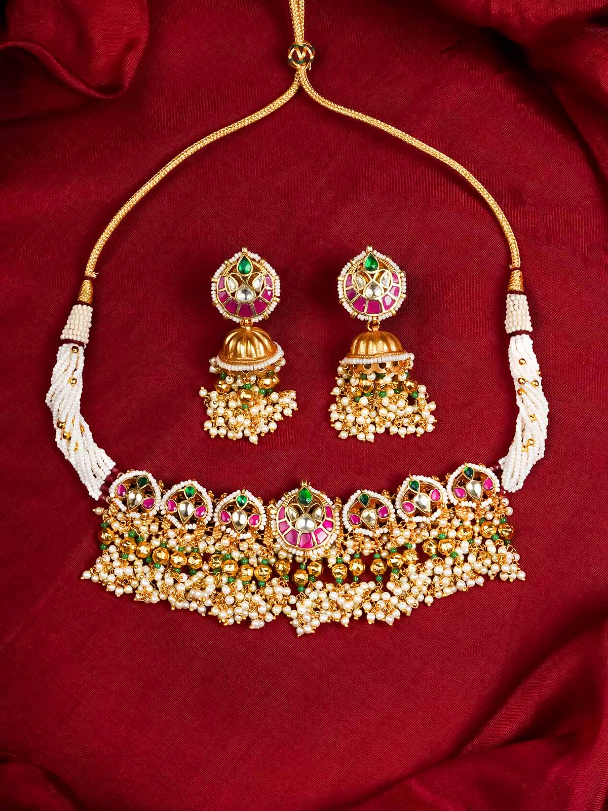 MS2029M - Multicolor Gold Plated Jadau Kundan Necklace Set