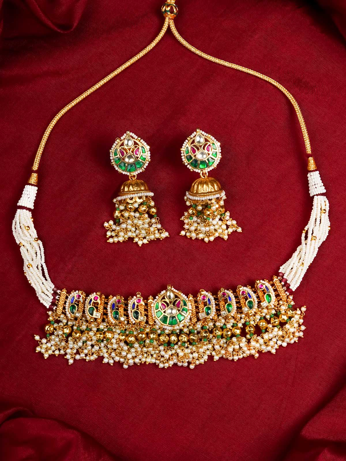 MS2030M - Multicolor Gold Plated Jadau Kundan Necklace Set