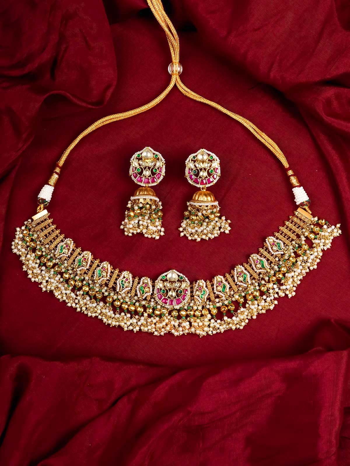 MS2031M - Multicolor Gold Plated Jadau Kundan Necklace Set