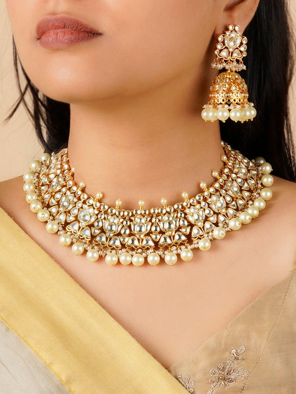 MS2034Y - White Color Gold Plated Jadau Kundan Necklace Set