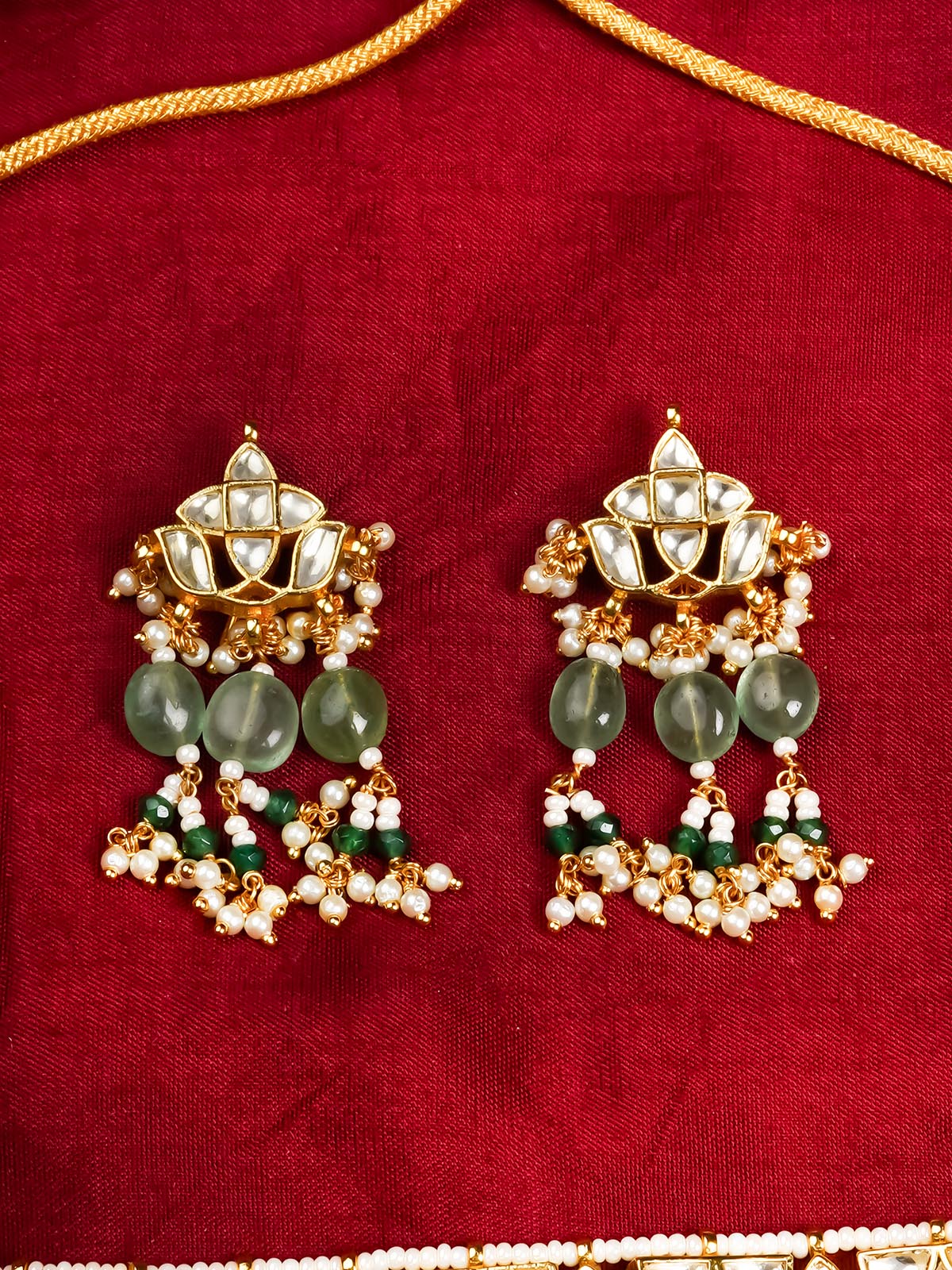 MS2035Y - Green Color Gold Plated Jadau Kundan Necklace Set