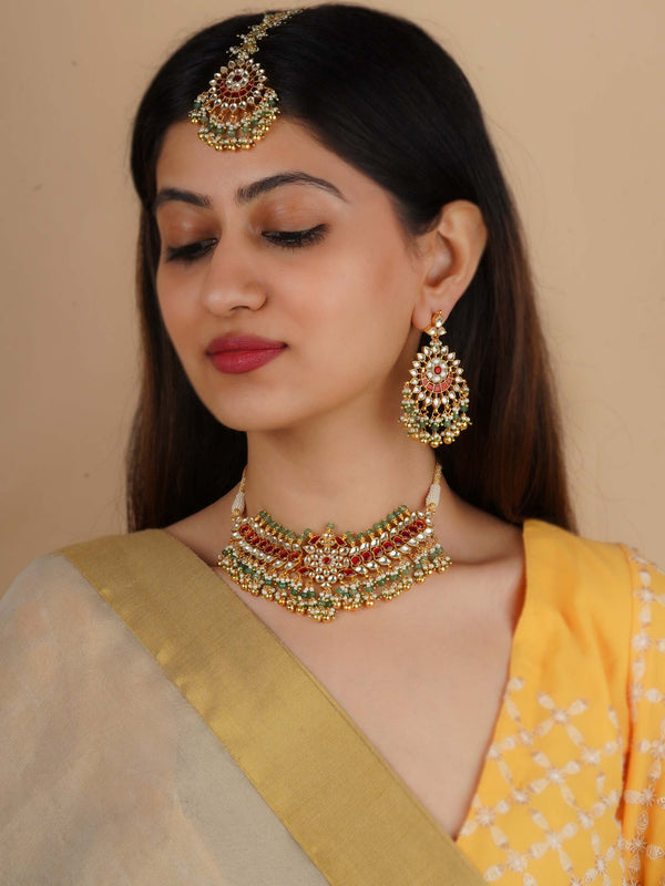 MS2037MA - Multicolor Gold Plated Jadau Kundan Bridal Necklace Set