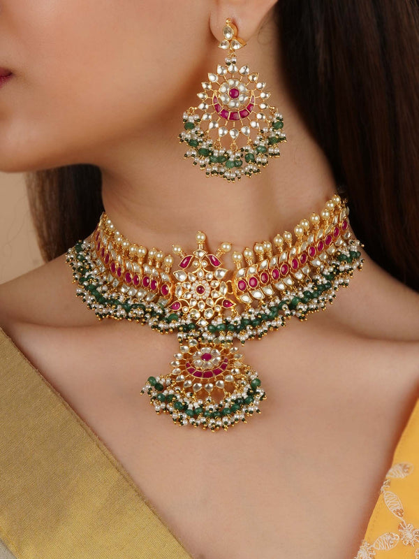 MS2037MB - Multicolor Gold Plated Jadau Kundan Bridal Necklace Set