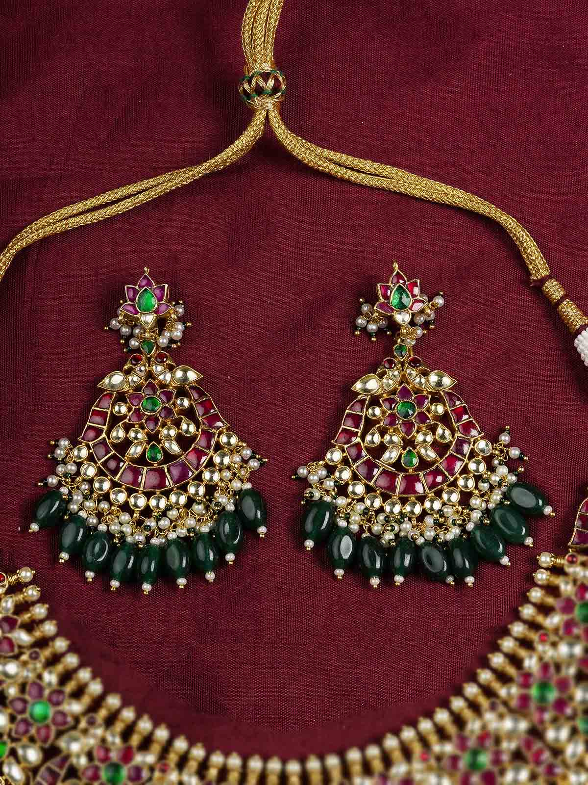MS2040M - Multicolor Gold Plated Jadau Kundan Necklace Set