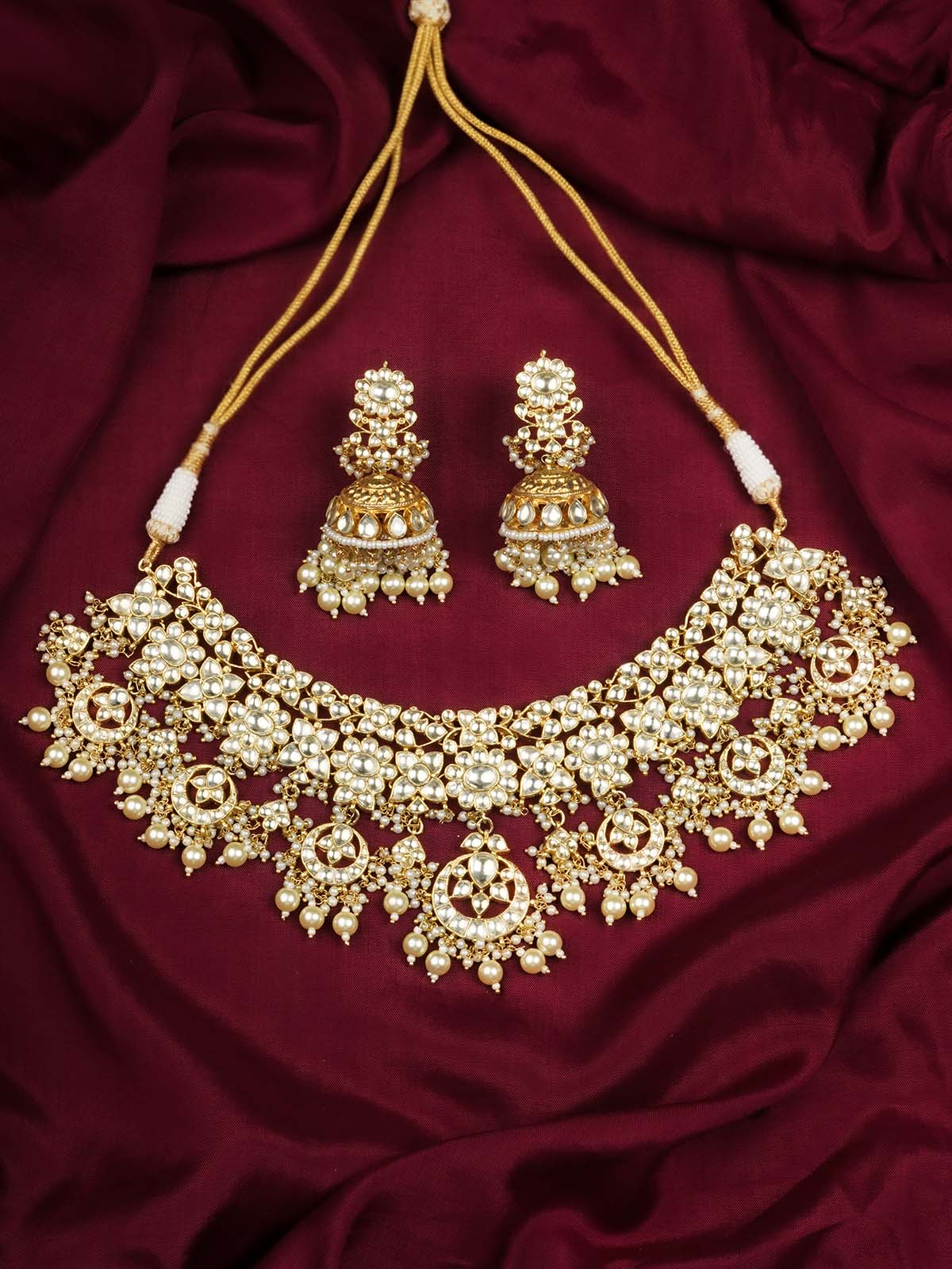 MS2041Y - White Color Gold Plated Jadau Kundan Necklace Set