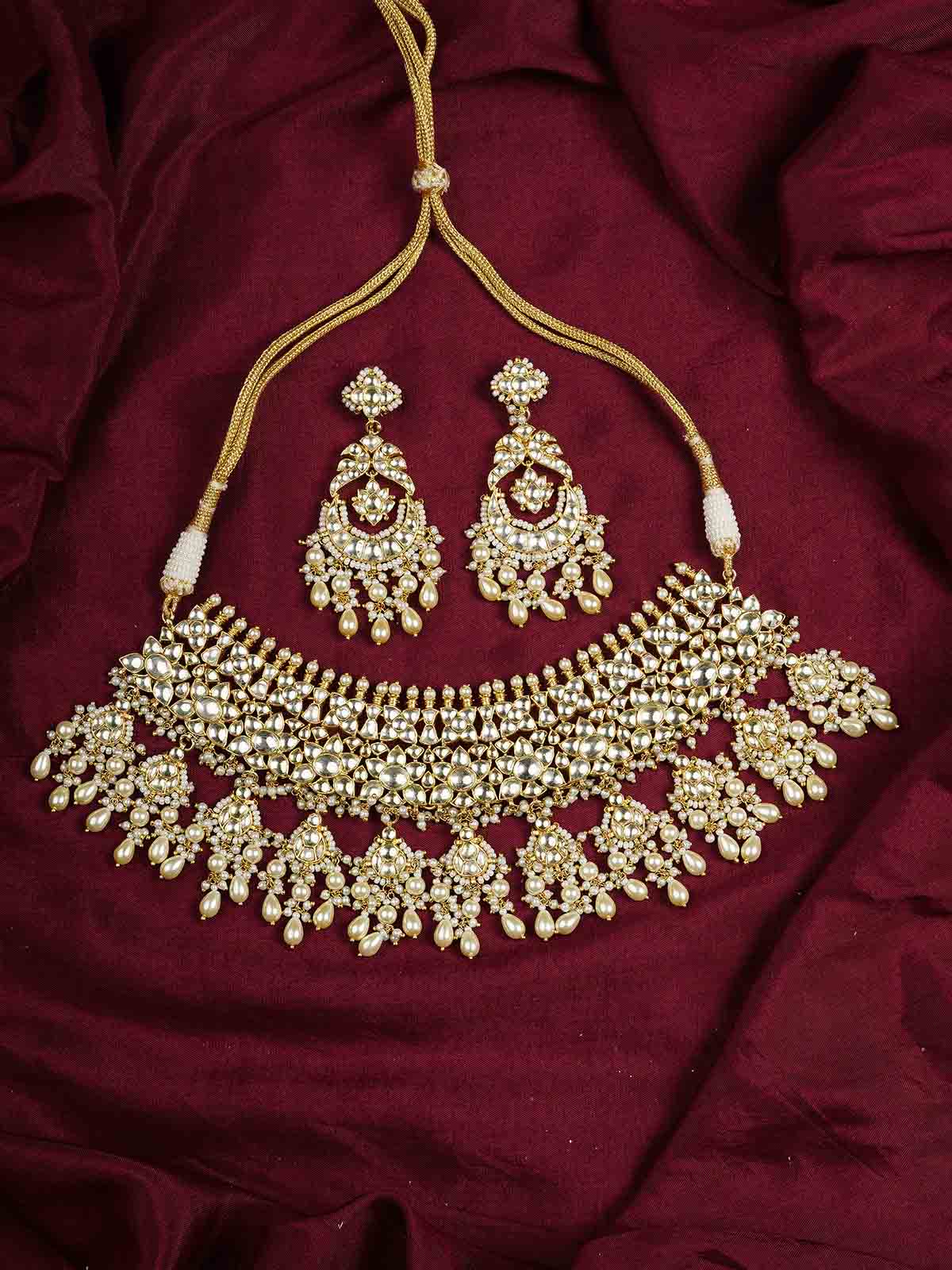 MS2042Y - White Color Gold Plated Jadau Kundan Necklace Set