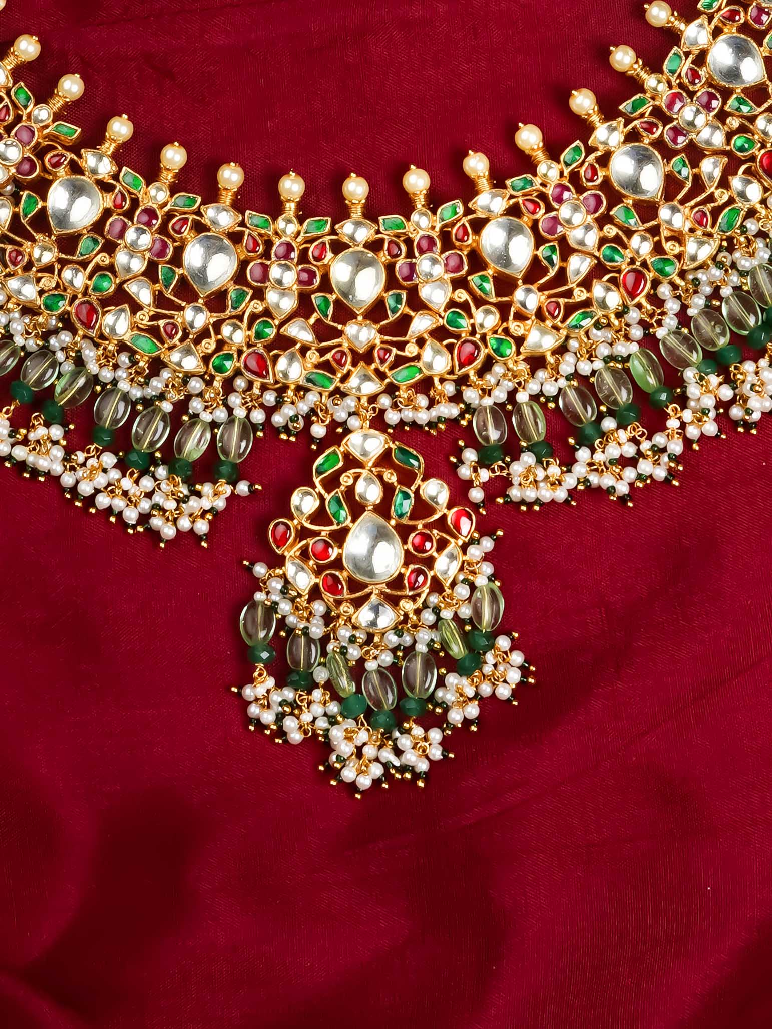 MS2043M - Multicolor Gold Plated Jadau Kundan Necklace Set