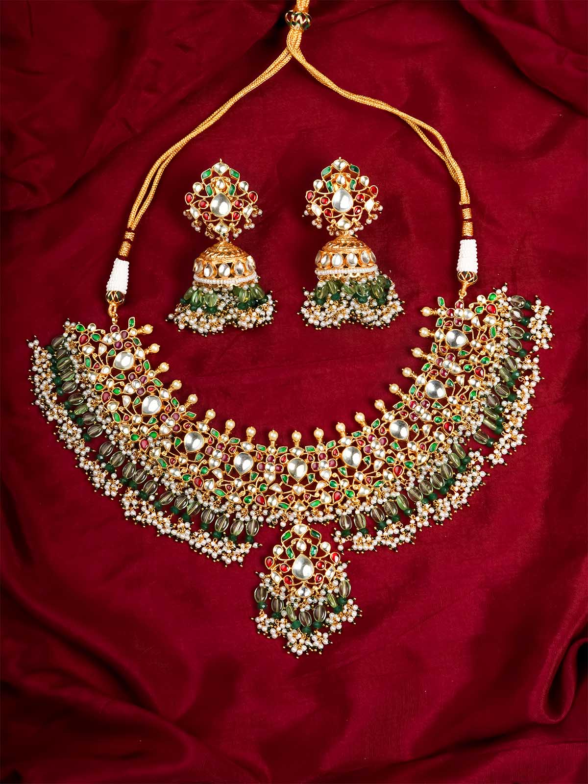 MS2043M - Multicolor Gold Plated Jadau Kundan Necklace Set
