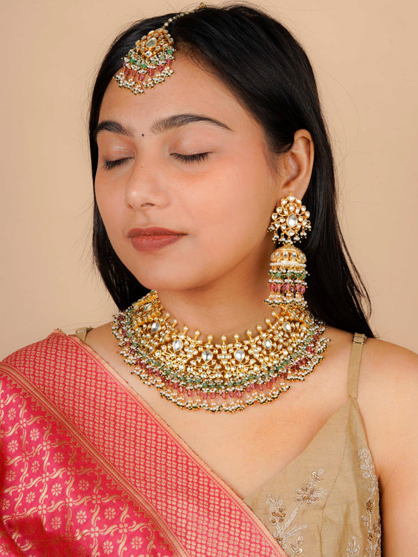 MS2043YA - Multicolor Gold Plated Jadau Kundan Necklace Set