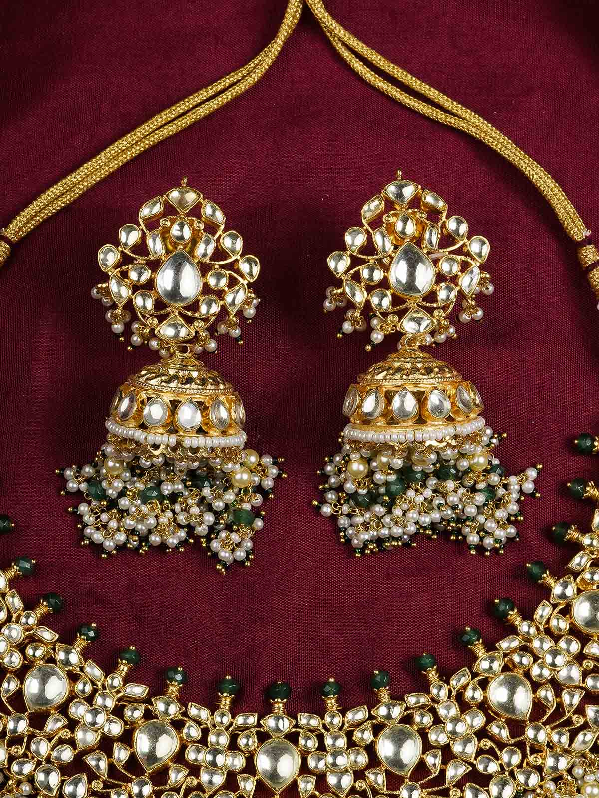 MS2043Y - Green Color Gold Plated Jadau Kundan Necklace Set