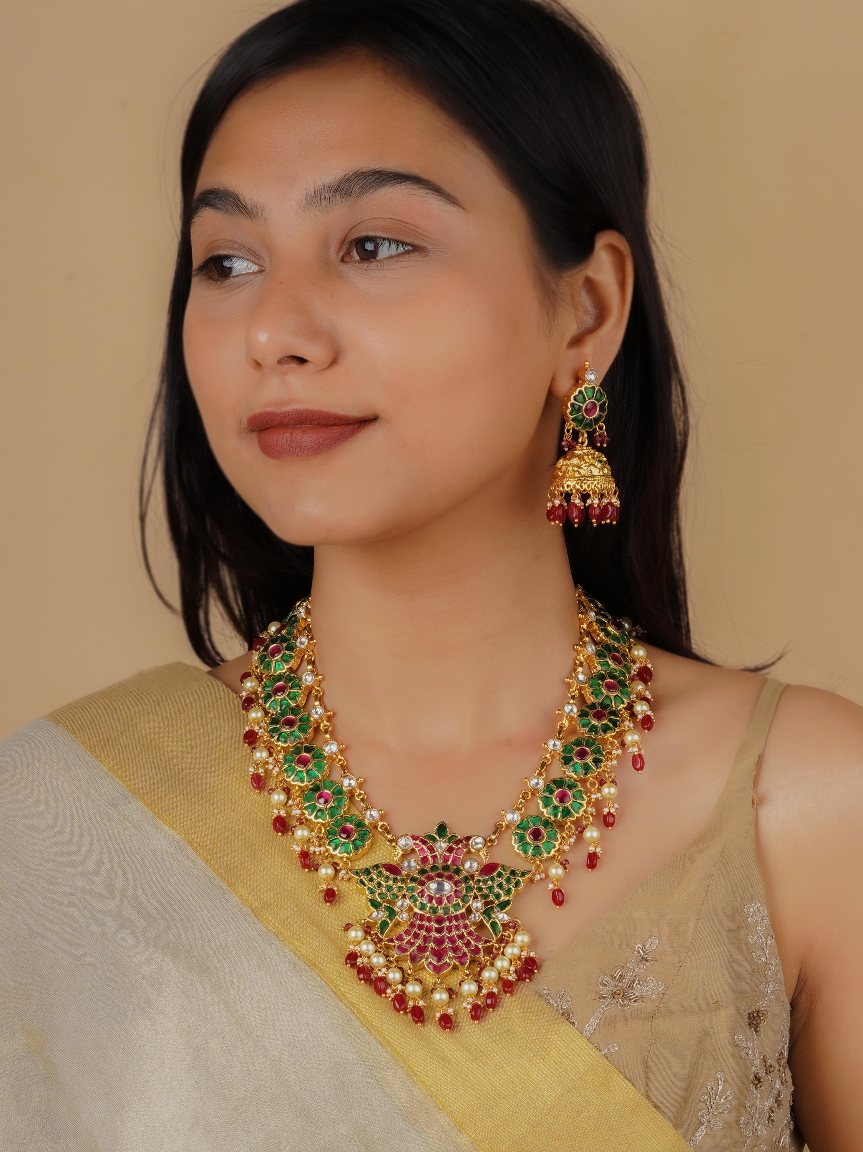 MS2047MA - Multicolor Gold Plated Jadau Kundan Necklace Set