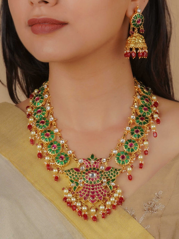 MS2047MA - Multicolor Gold Plated Jadau Kundan Necklace Set