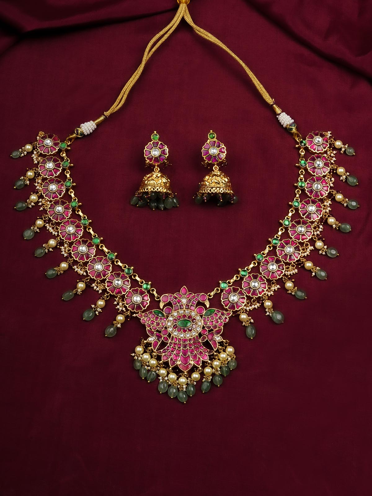 MS2047M - Multicolor Gold Plated Jadau Kundan Necklace Set