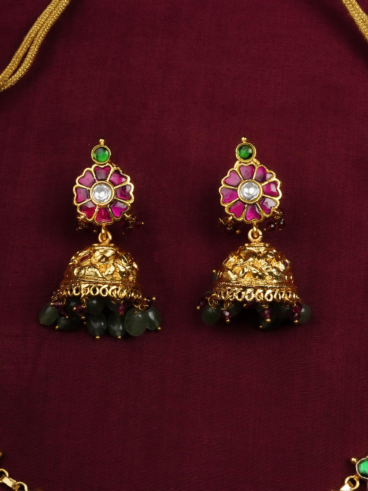 MS2047M - Multicolor Gold Plated Jadau Kundan Necklace Set