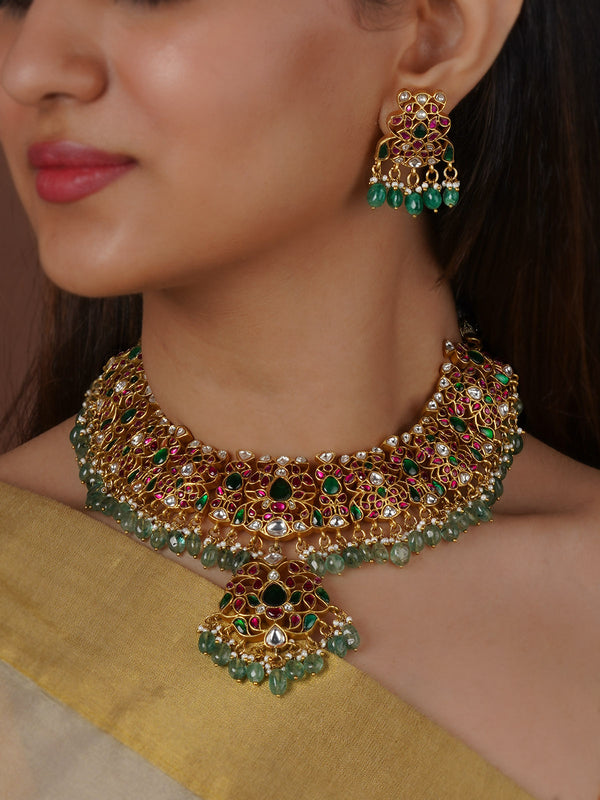 MS2048M - Multicolor Gold Plated Jadau Kundan Necklace Set