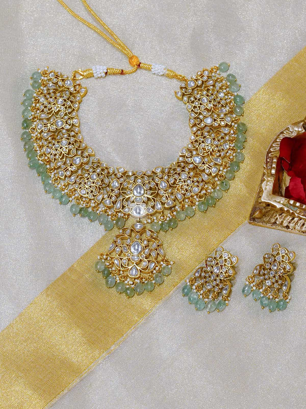 MS2048 - Green Color Gold Plated Jadau Kundan Necklace Set