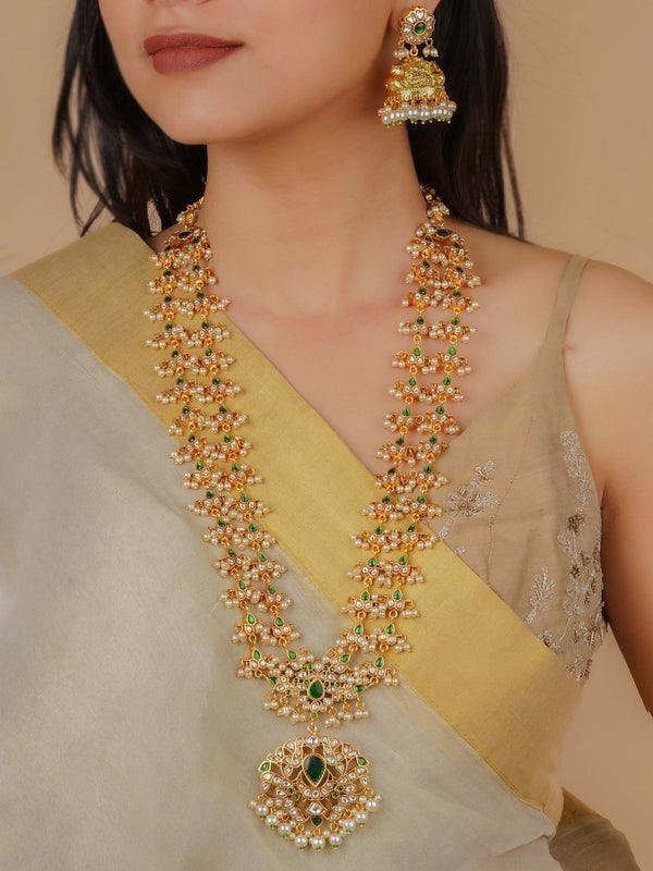 MS2049WGR - Green Color Gold Plated Jadau Kundan Necklace Set