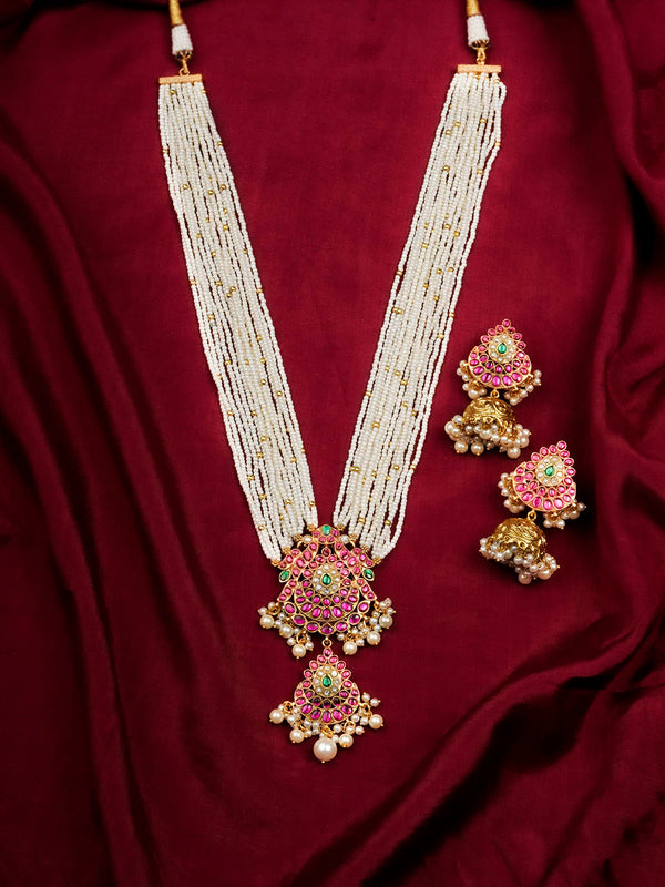 MS2051M - Pink Color Gold Plated Jadau Kundan Necklace Set