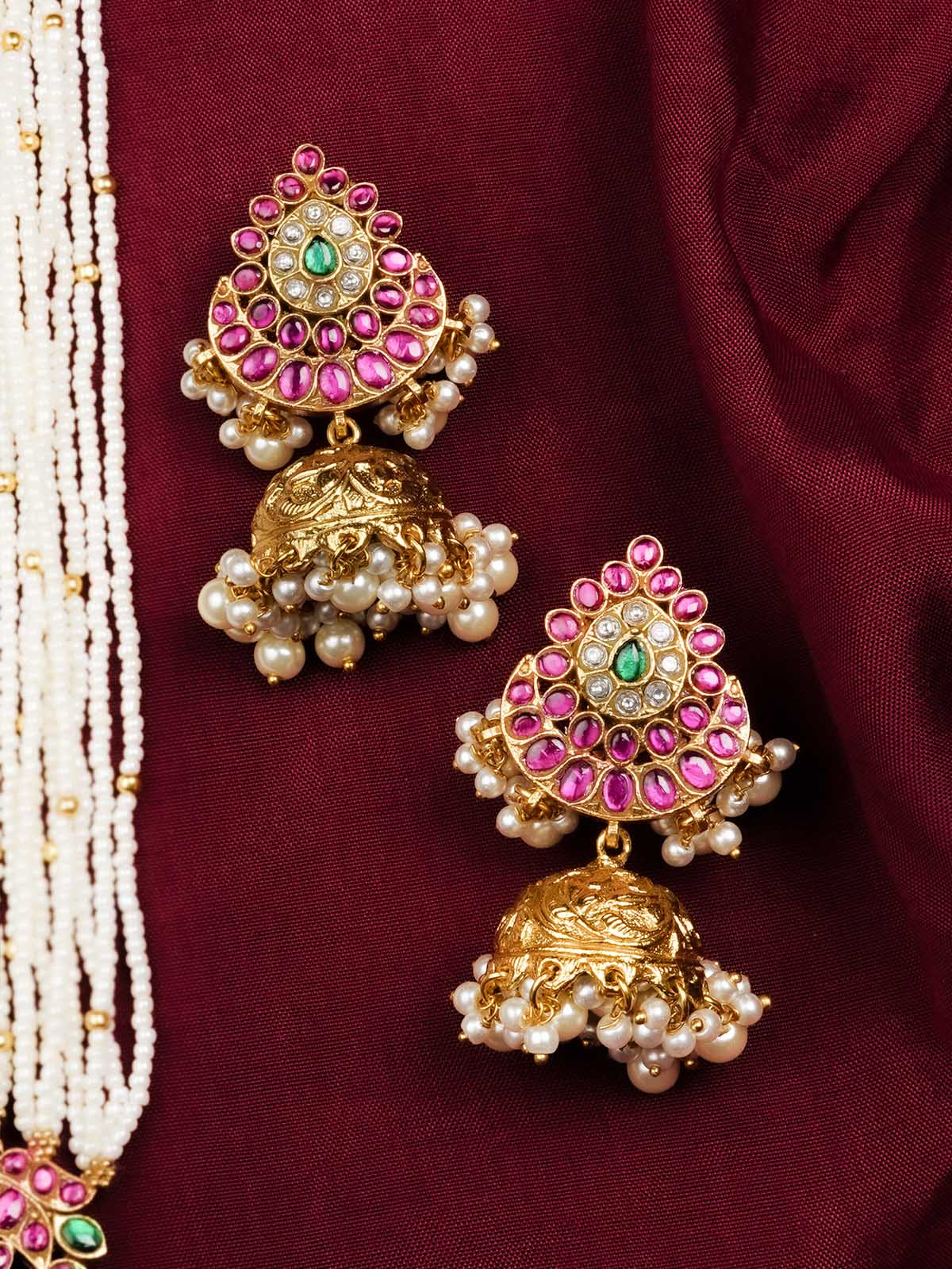 MS2051M - Pink Color Gold Plated Jadau Kundan Necklace Set