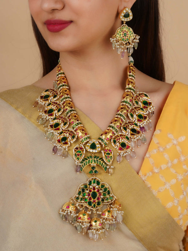 MS2053M - Multicolor Gold Plated Jadau Kundan Necklace Set