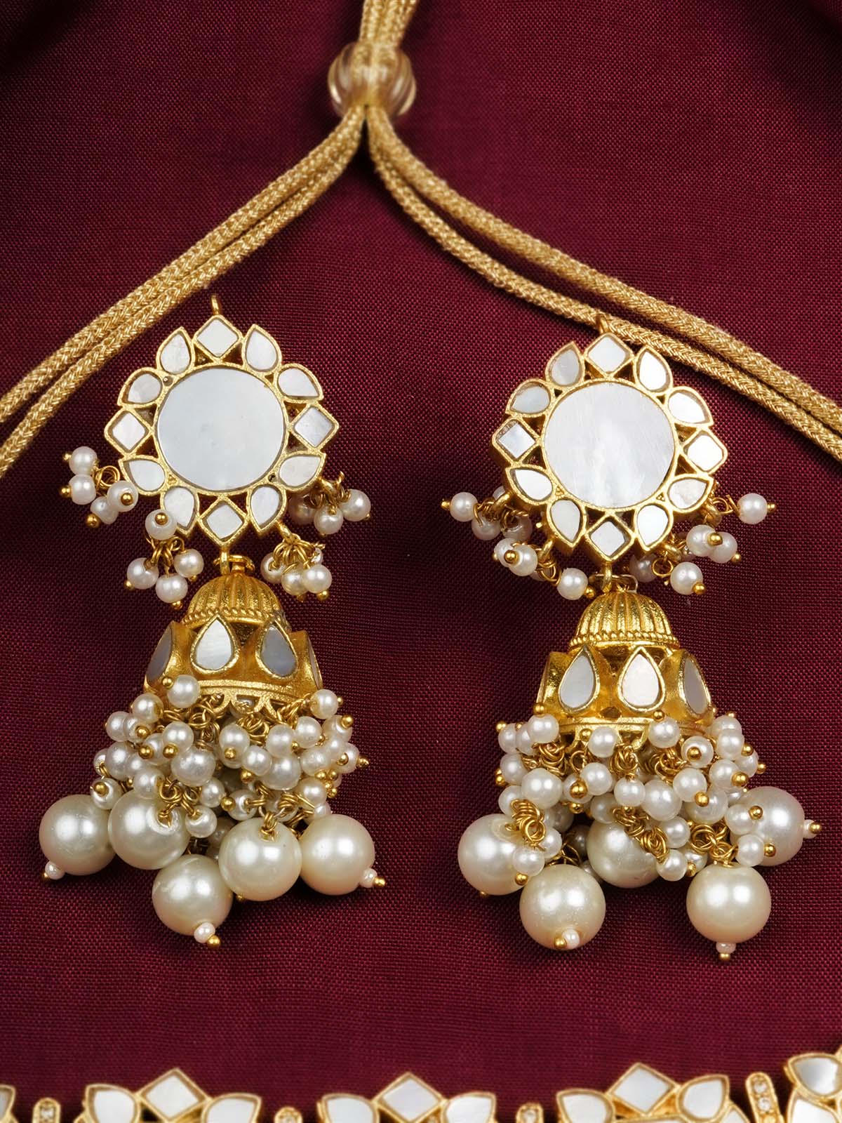 MS2054 - White Color Gold Plated Jadau Kundan Necklace Set