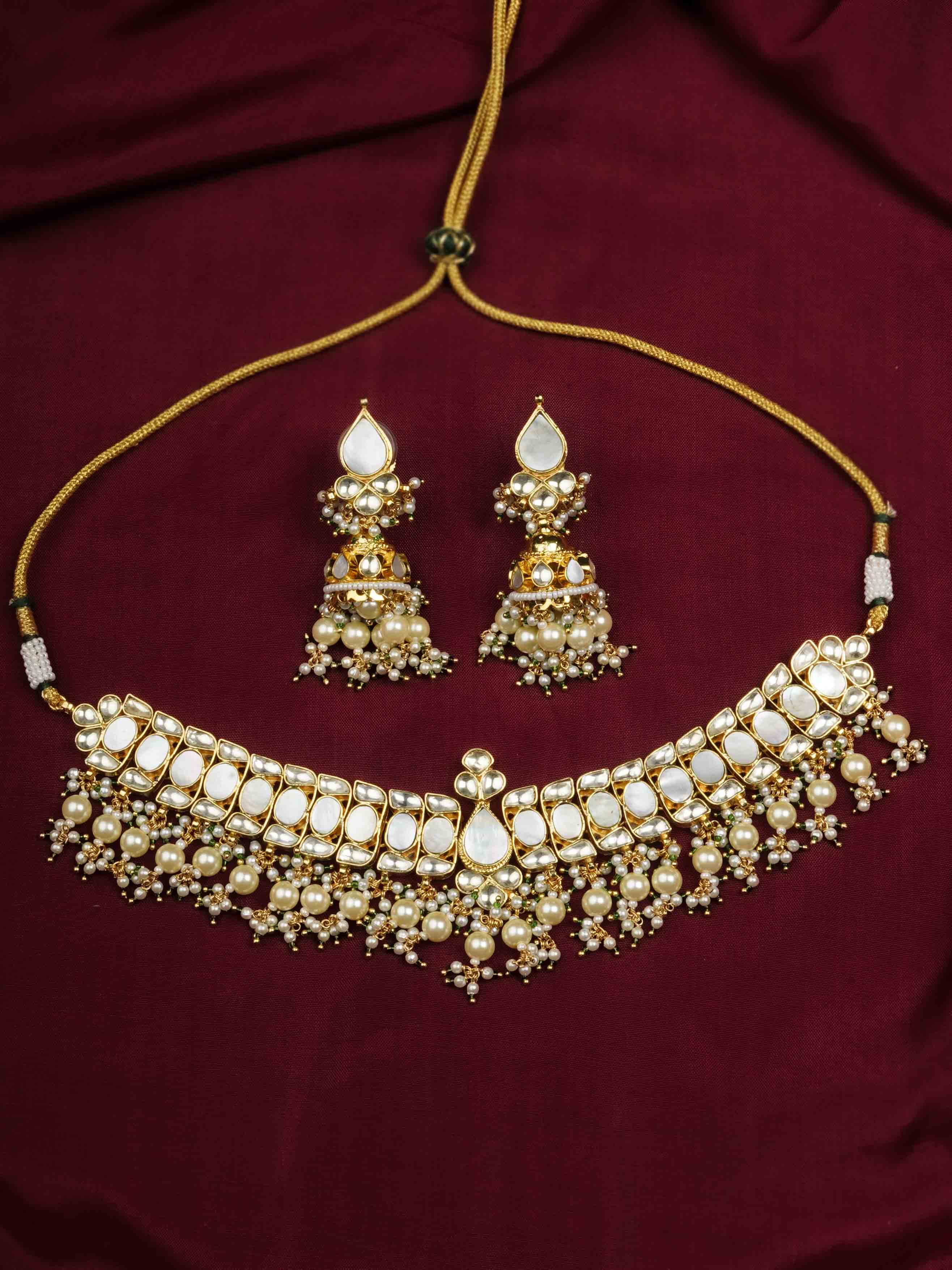MS2057 - White Color Gold Plated Jadau Kundan Necklace Set
