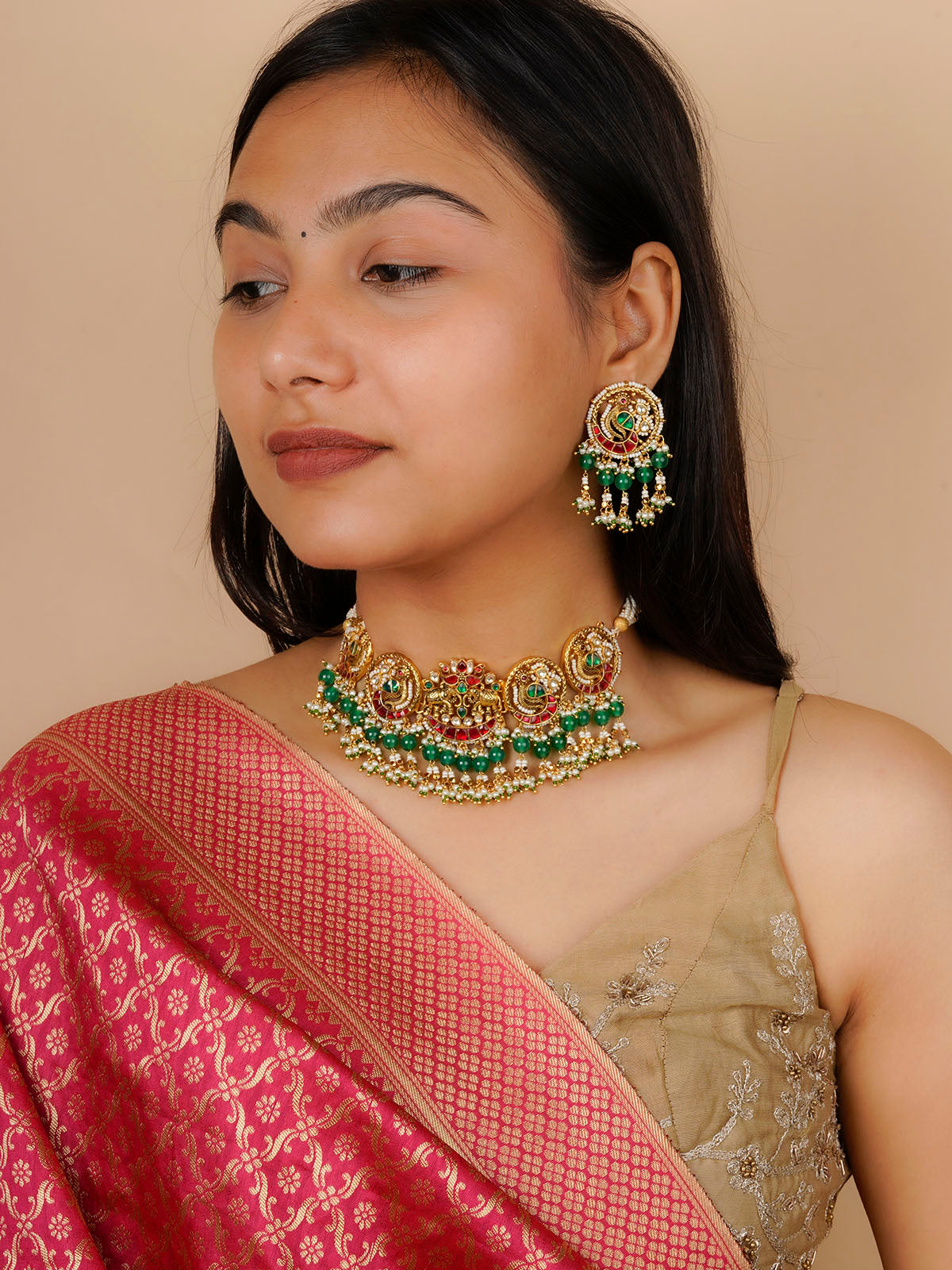 MS2059M - Multicolor Gold Plated Jadau Kundan Necklace Set