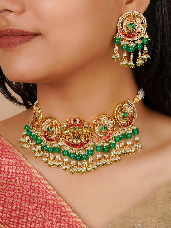 MS2059M - Multicolor Gold Plated Jadau Kundan Necklace Set