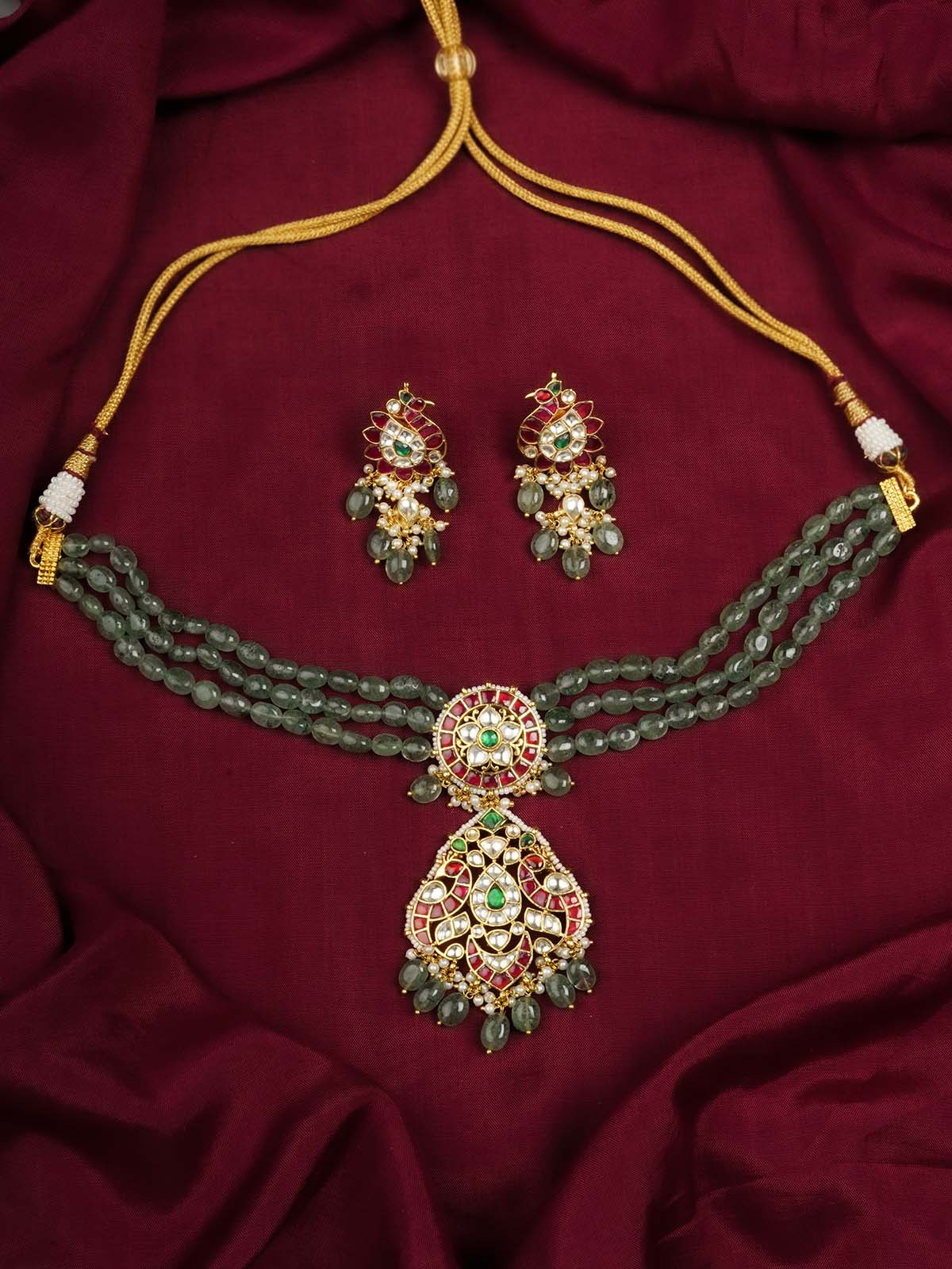 MS2063M - Multicolor Gold Plated Jadau Kundan Necklace Set