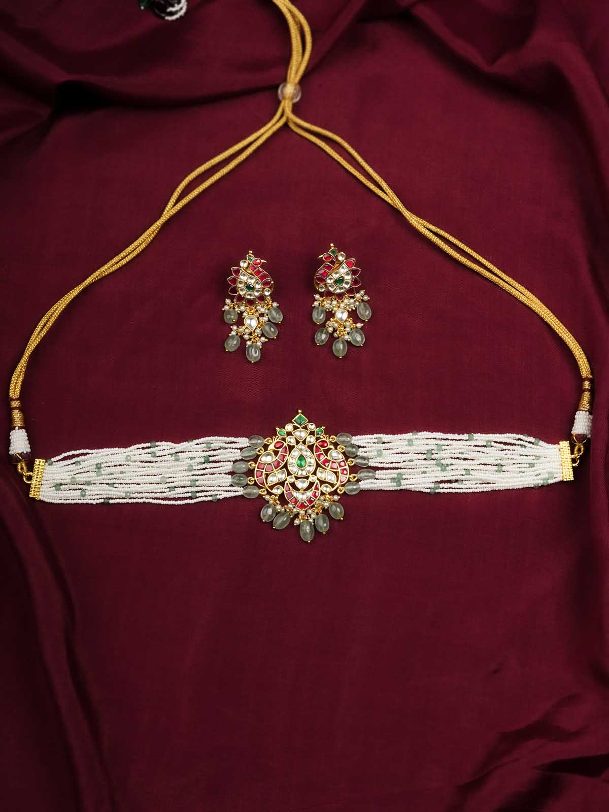 MS2064M - Multicolor Gold Plated Jadau Kundan Necklace Set