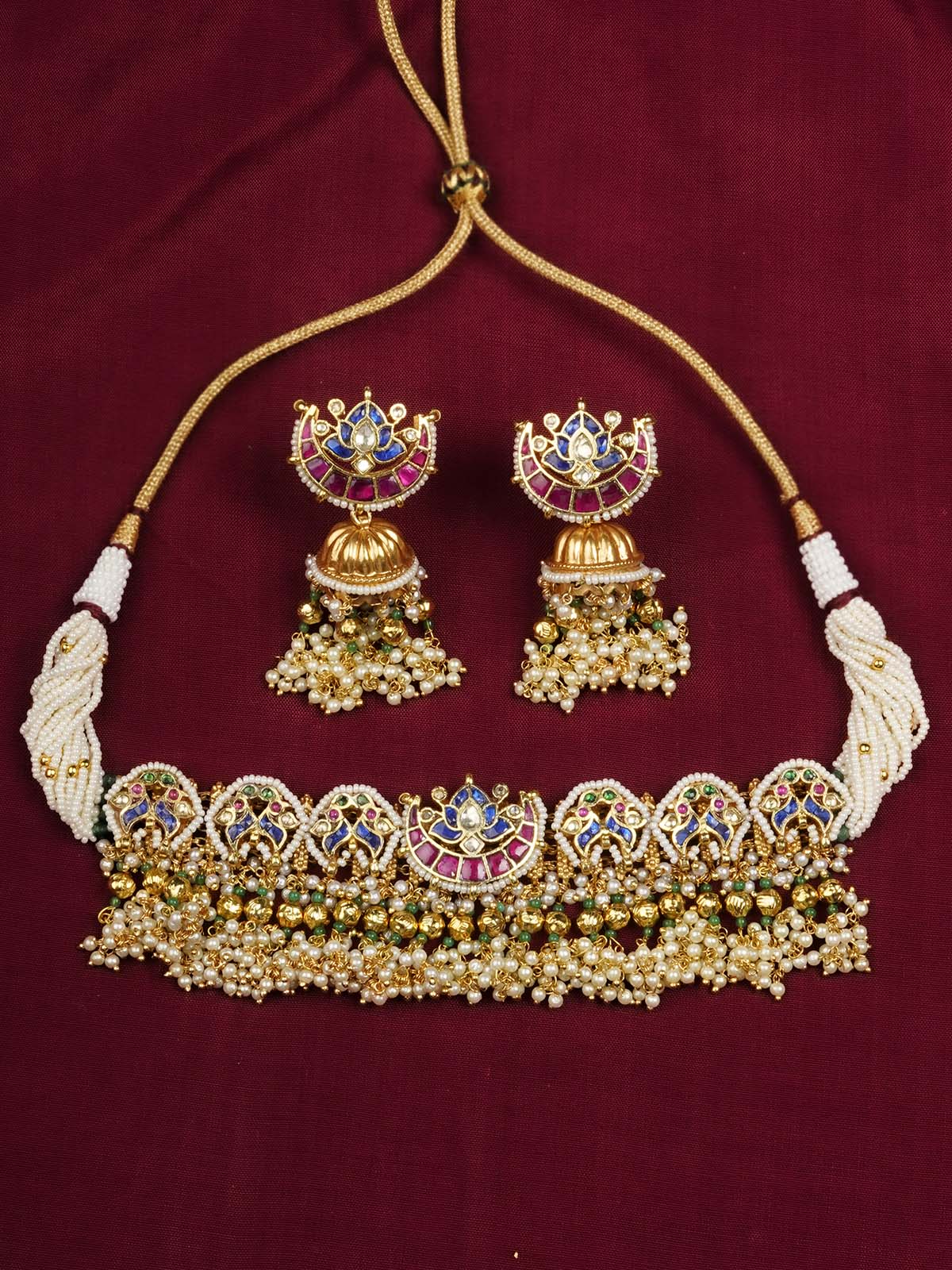 MS2065M - Multicolor Gold Plated Jadau Kundan Necklace Set