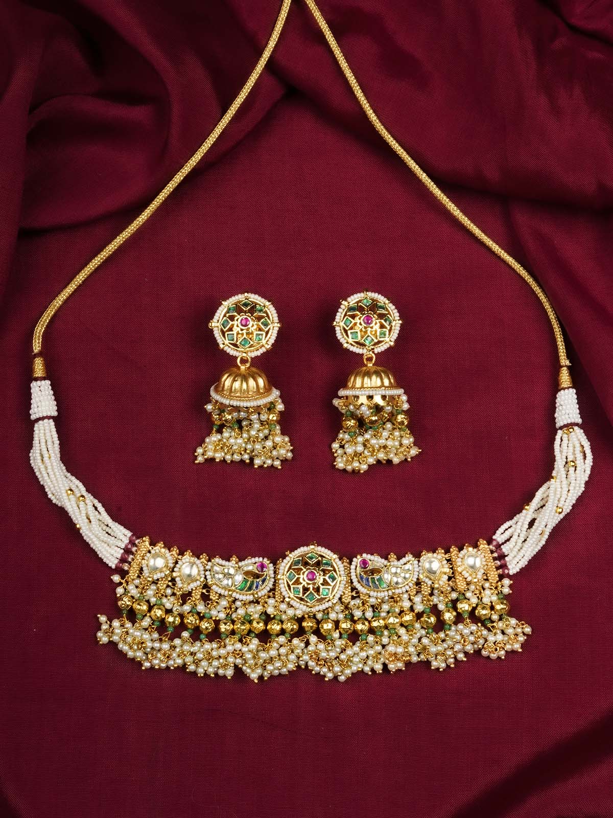 MS2066M - Multicolor Gold Plated Jadau Kundan Necklace Set