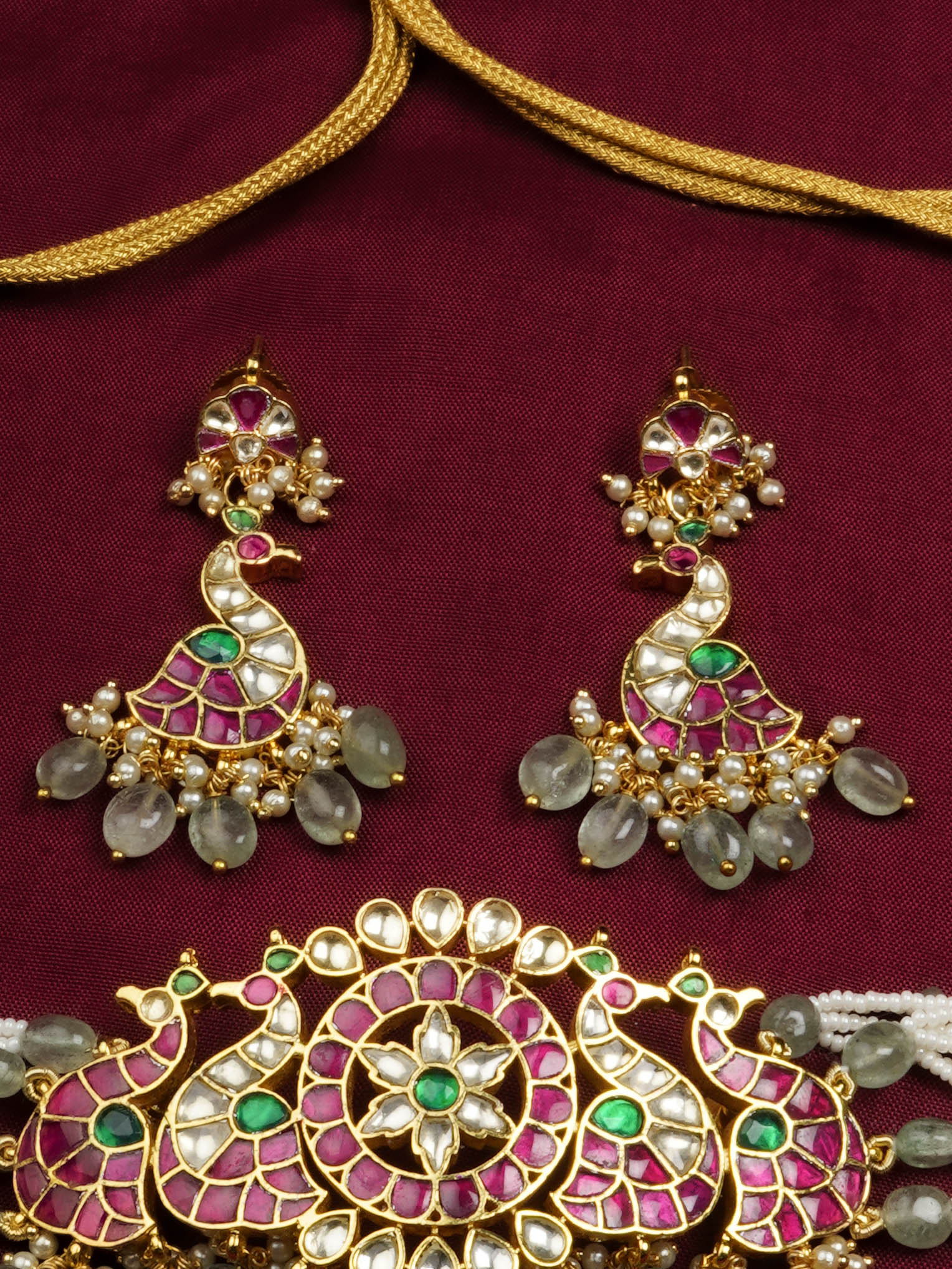 MS2068M - Multicolor Gold Plated Jadau Kundan Necklace Set