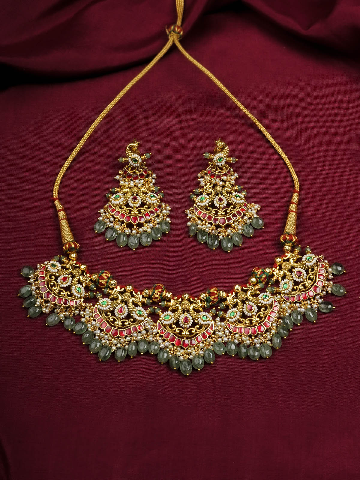 MS2069M - Multicolor Gold Plated Jadau Kundan Necklace Set