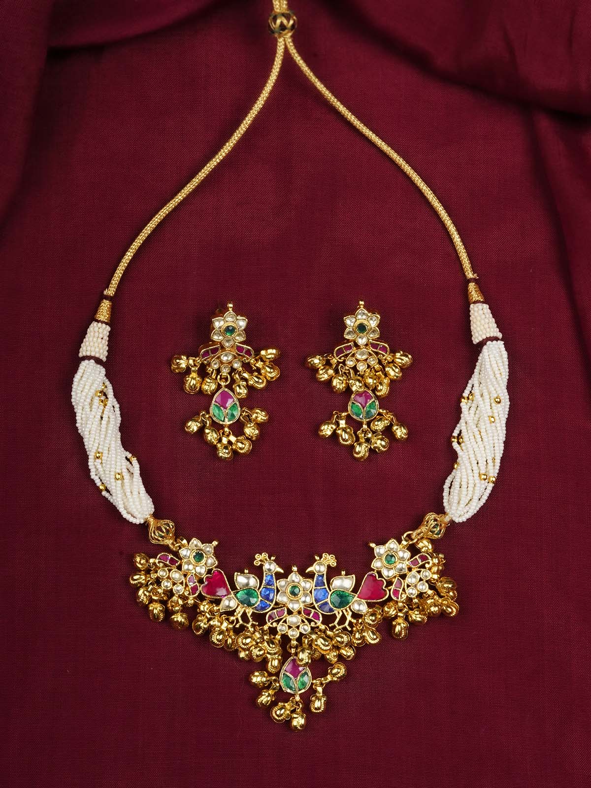 MS2070M - Multicolor Gold Plated Jadau Kundan Necklace Set