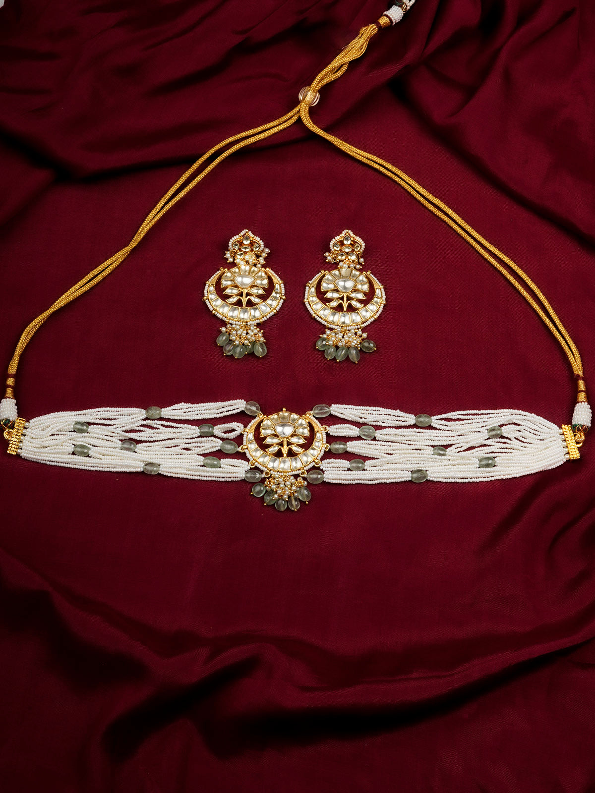 MS2071Y - Green Color Gold Plated Jadau Kundan Necklace Set