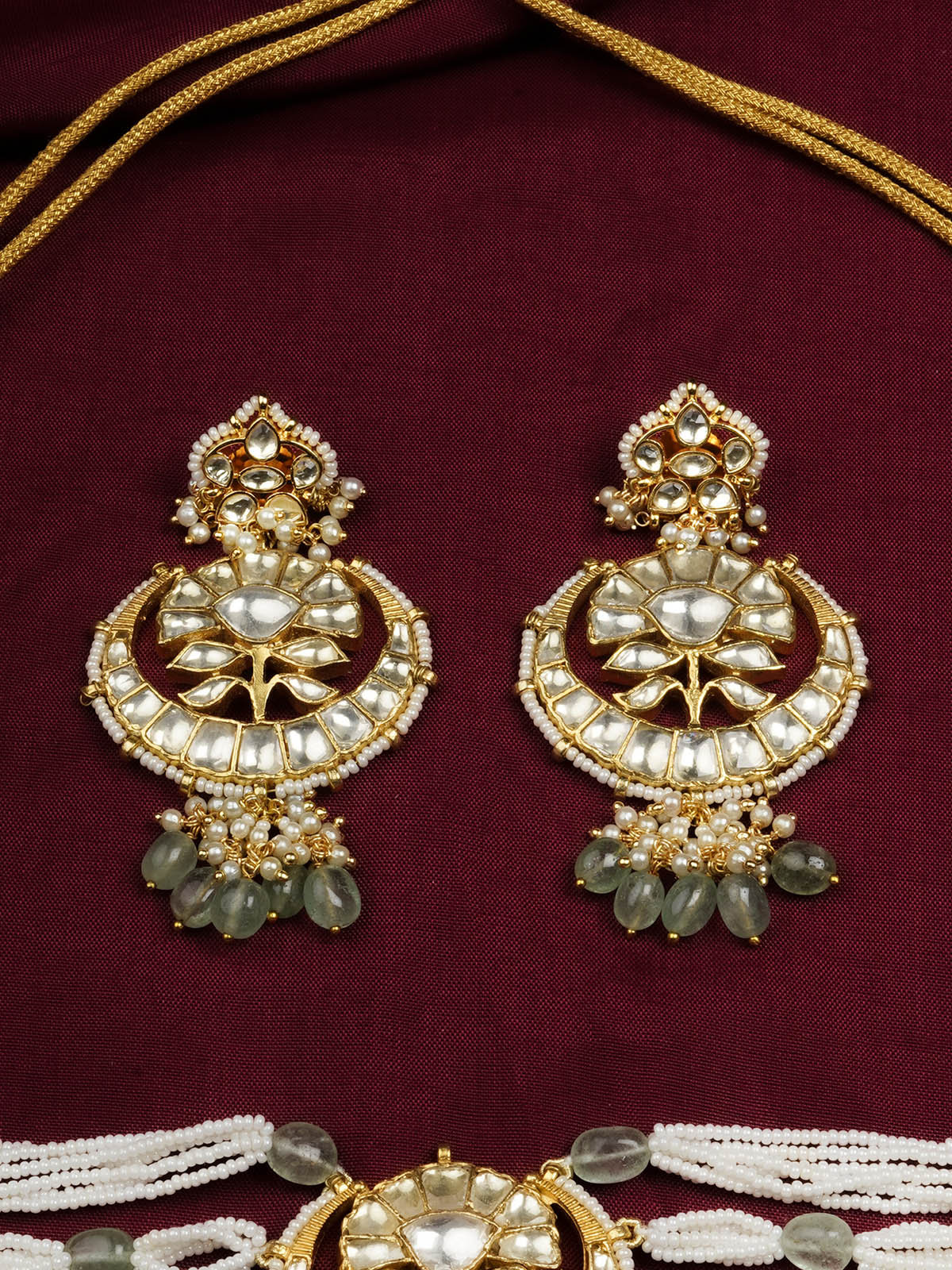MS2071Y - Green Color Gold Plated Jadau Kundan Necklace Set