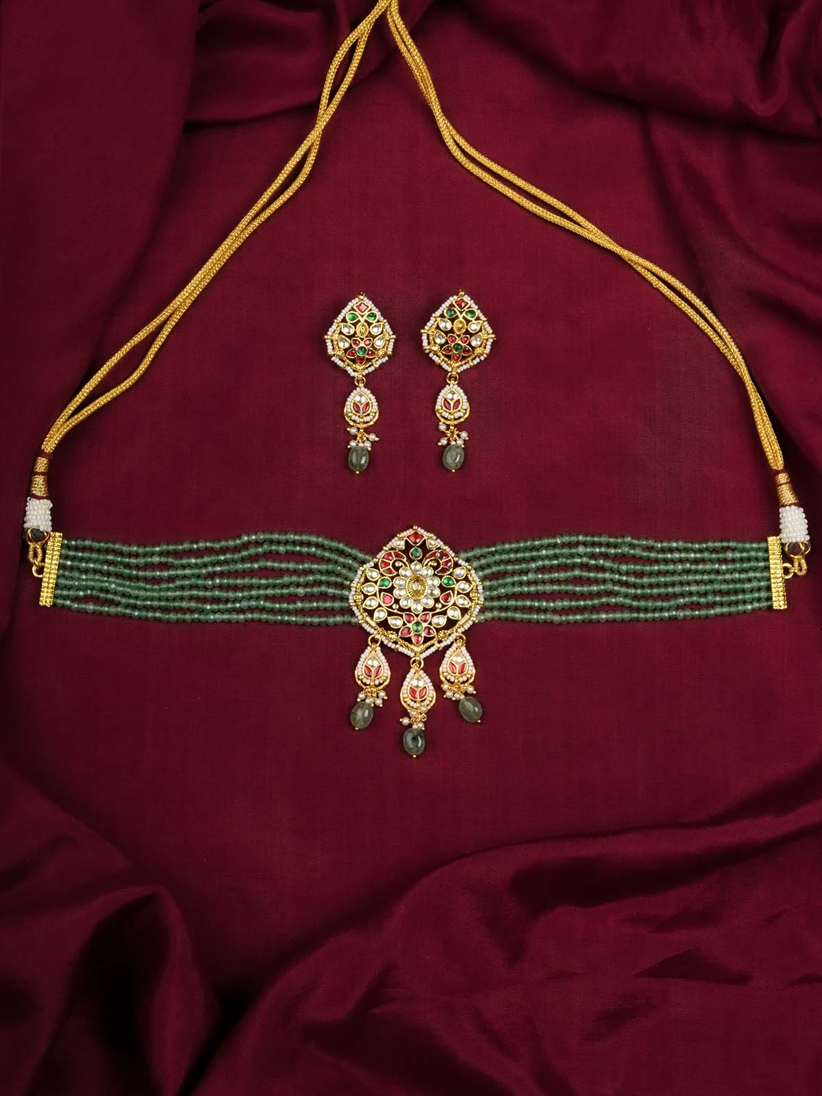 MS2072M - Multicolor Gold Plated Jadau Kundan Necklace Set