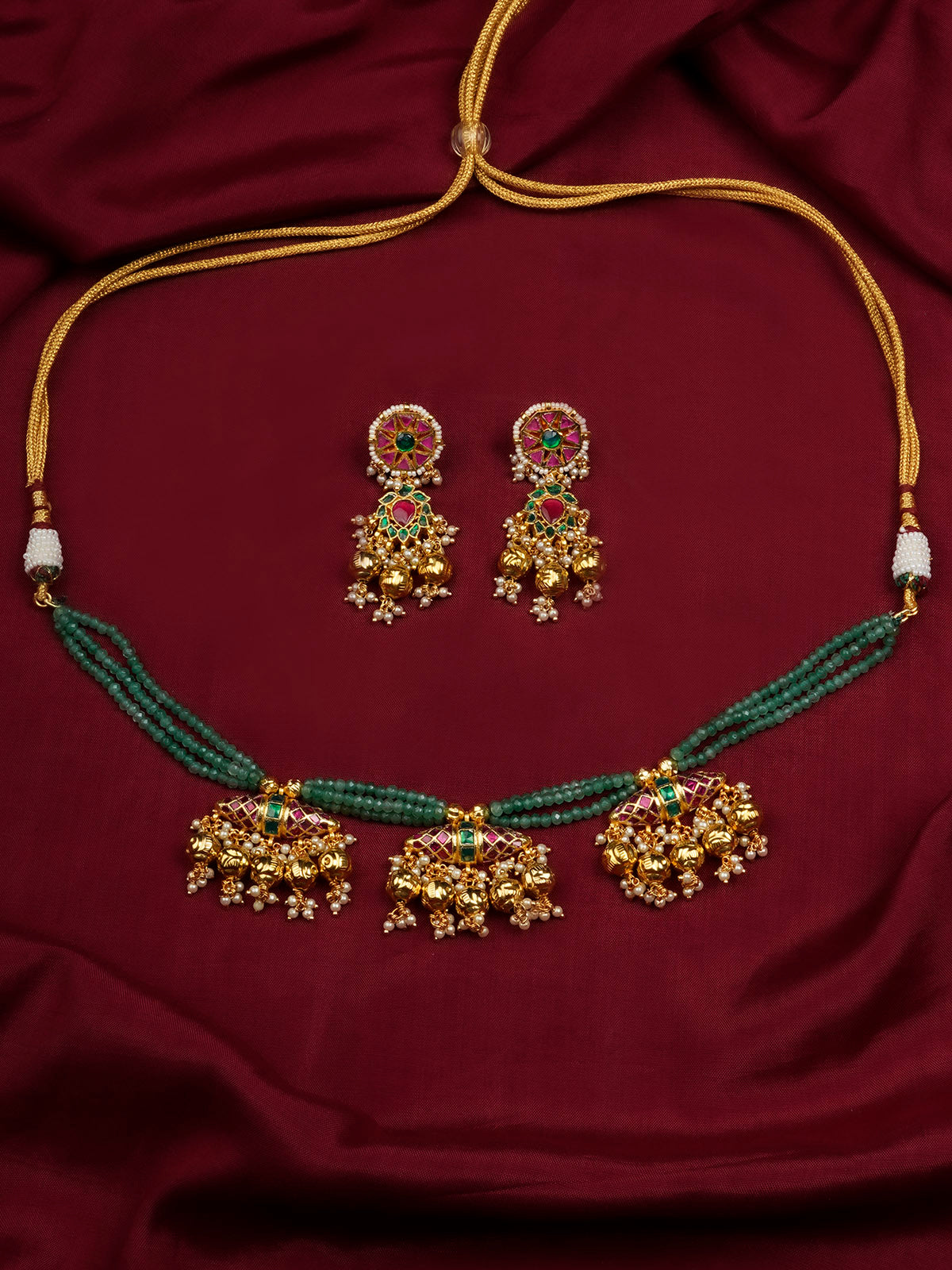 MS2073M - Multicolor Gold Plated Jadau Kundan Necklace Set