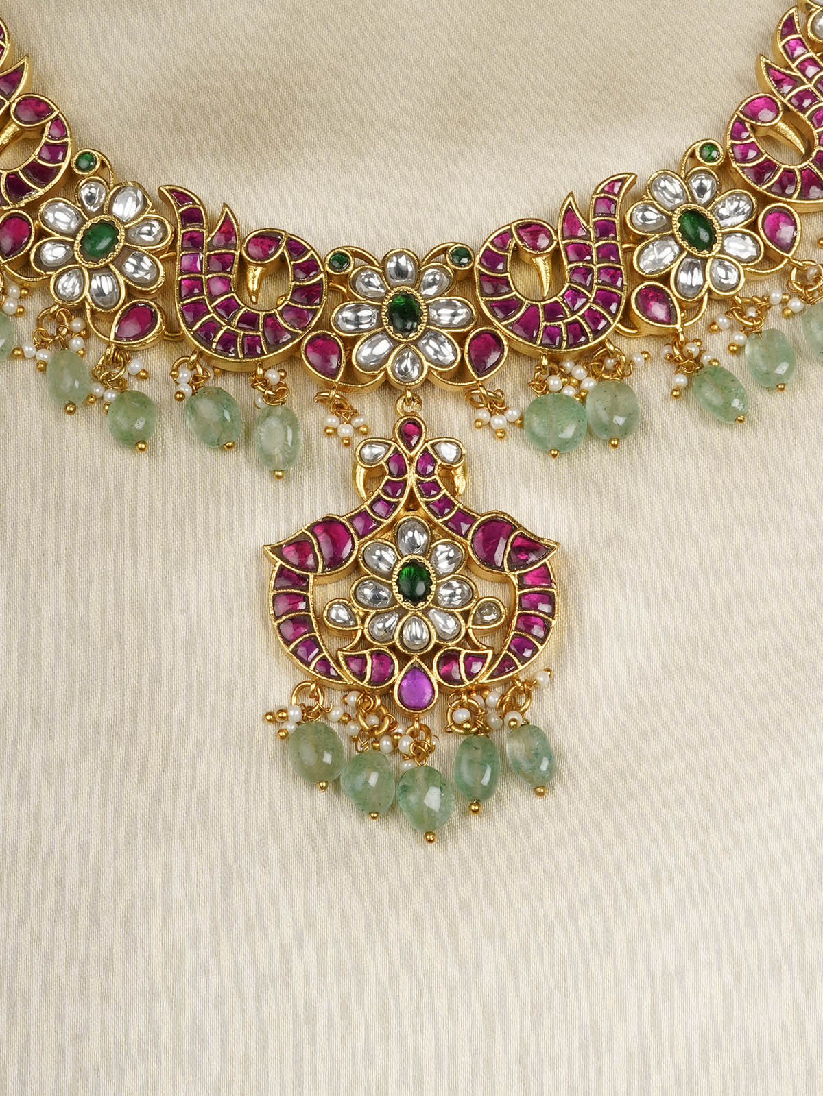 MS2075M - Multicolor Gold Plated Jadau Kundan Necklace Set