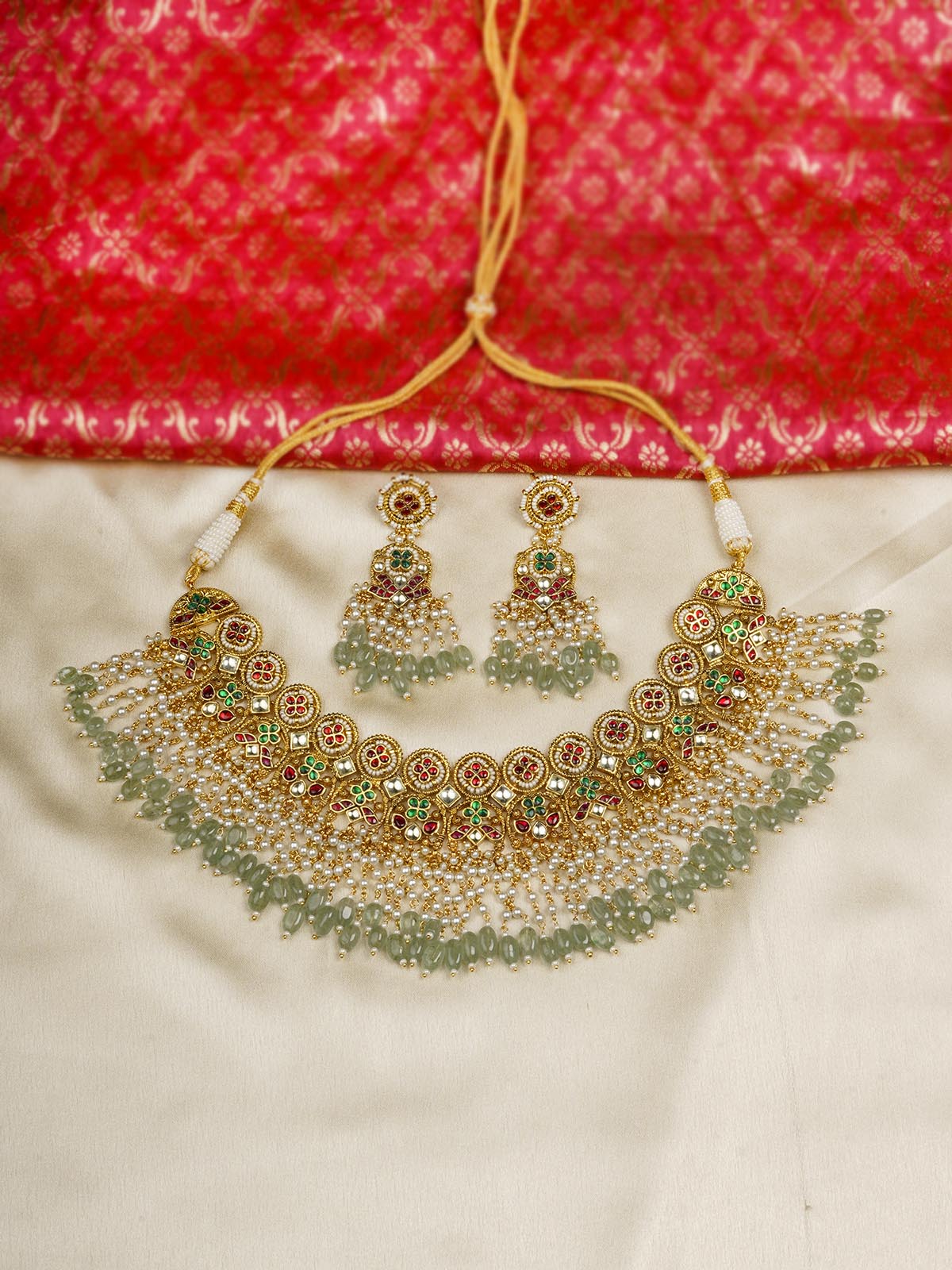 MS2080M - Multicolor Gold Plated Jadau Kundan Necklace Set