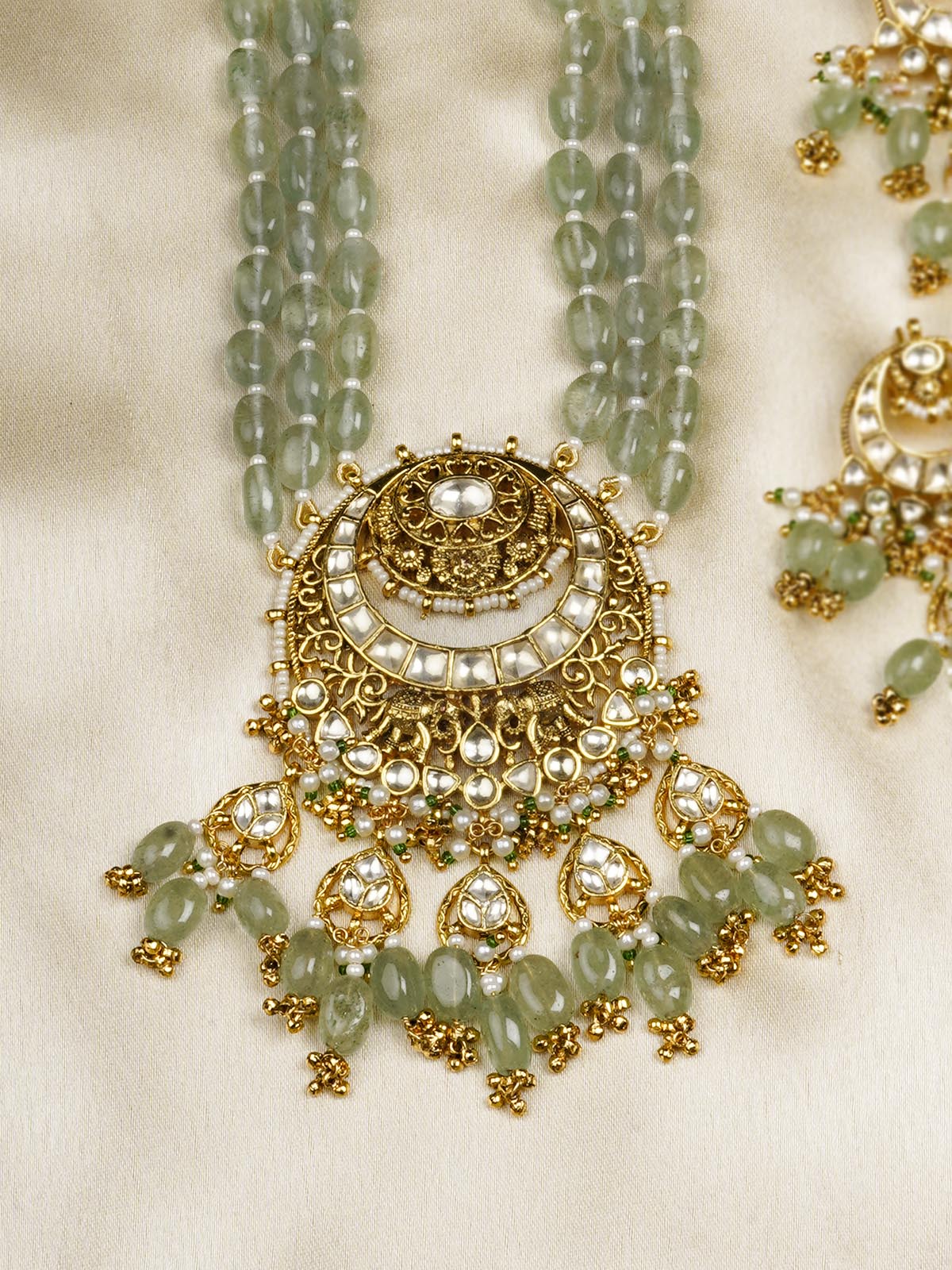 MS2081Y - Green Color Gold Plated Jadau Kundan Necklace Set