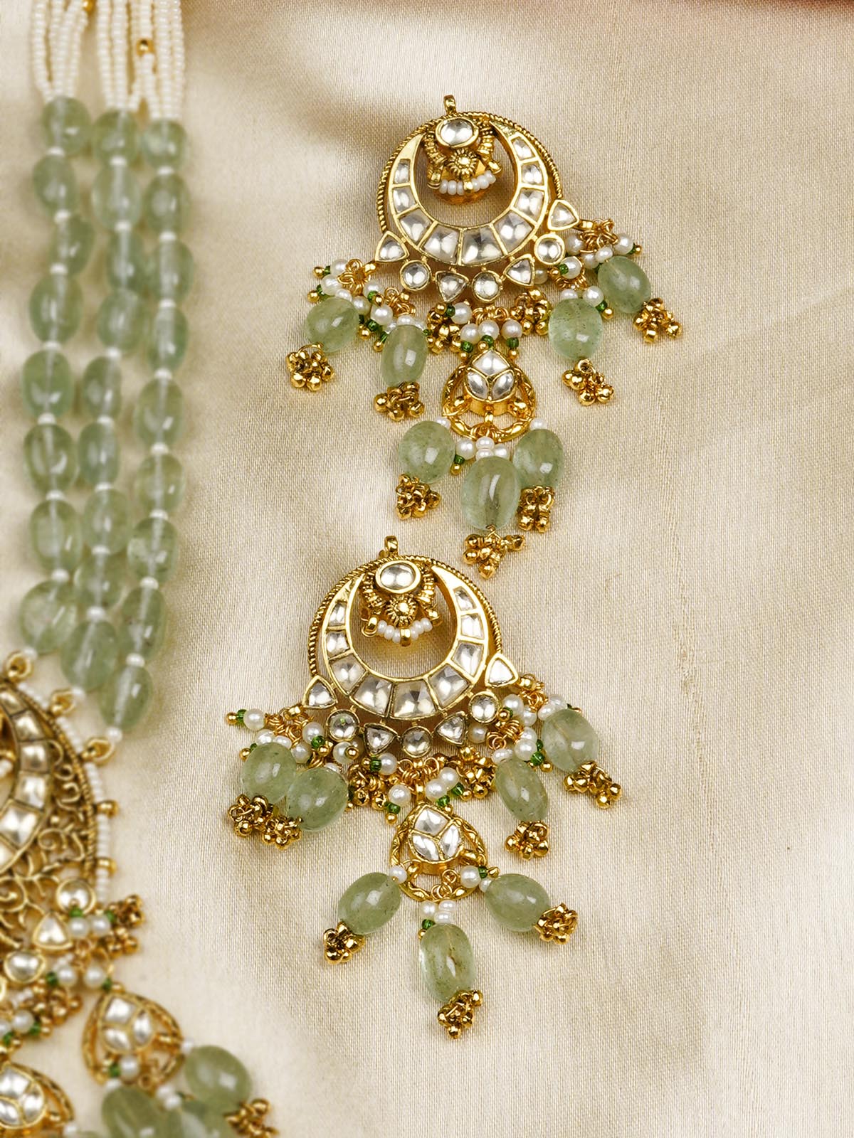 MS2081Y - Green Color Gold Plated Jadau Kundan Necklace Set