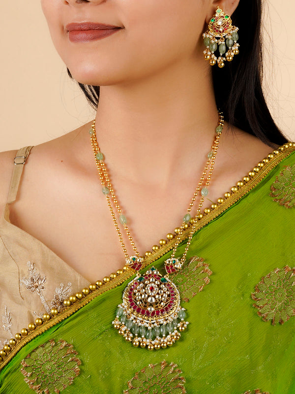 MS2083M - Multicolor Gold Plated Jadau Kundan Necklace Set