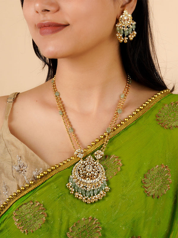 MS2083Y - Green Color Gold Plated Jadau Kundan Necklace Set